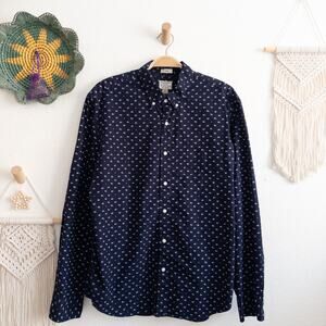J. Crew Navy Floral Organic Cotton Slim Casual Button Down Shirt Size XL